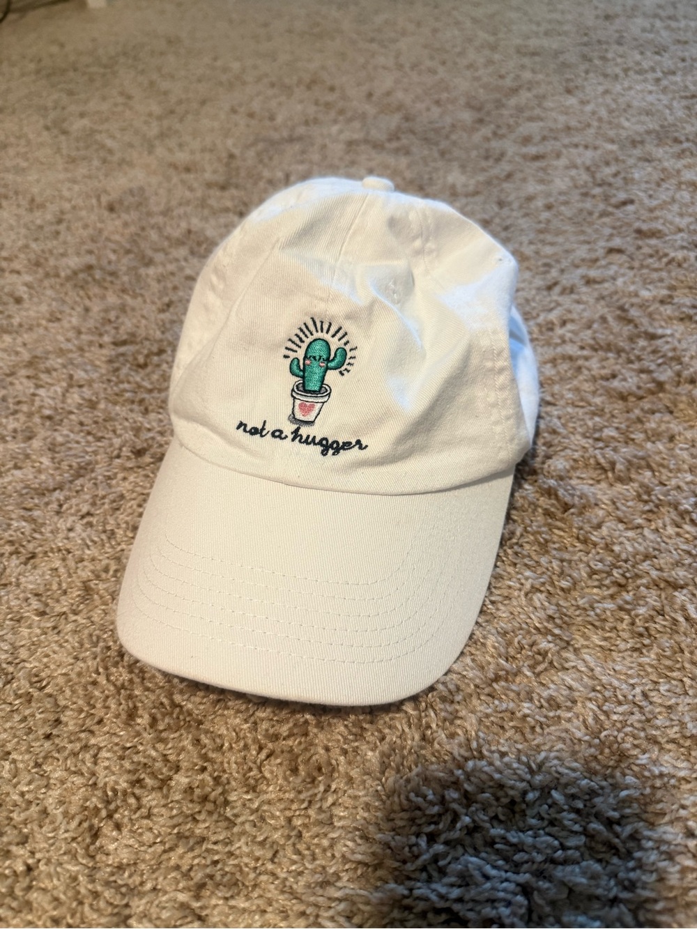 White Baseball Cap with Cactus Embroidery - 'Not a Hugger'